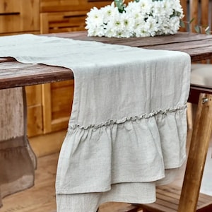 Handmade Linen Runner for a Stylish Dining Experience | Long Table Runner  | Linen Runner With Ruffle | Linen Tablecloth