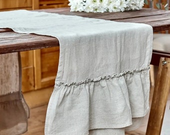 Handmade Linen Runner for a Stylish Dining Experience | Long Table Runner  | Linen Runner With Ruffle | Linen Tablecloth
