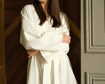Wrap linen robe, linen robe, white linen kimono dress, bridesmaid bathrobe, bride, wedding robe, white robe, bridal robe, bridal pajamas