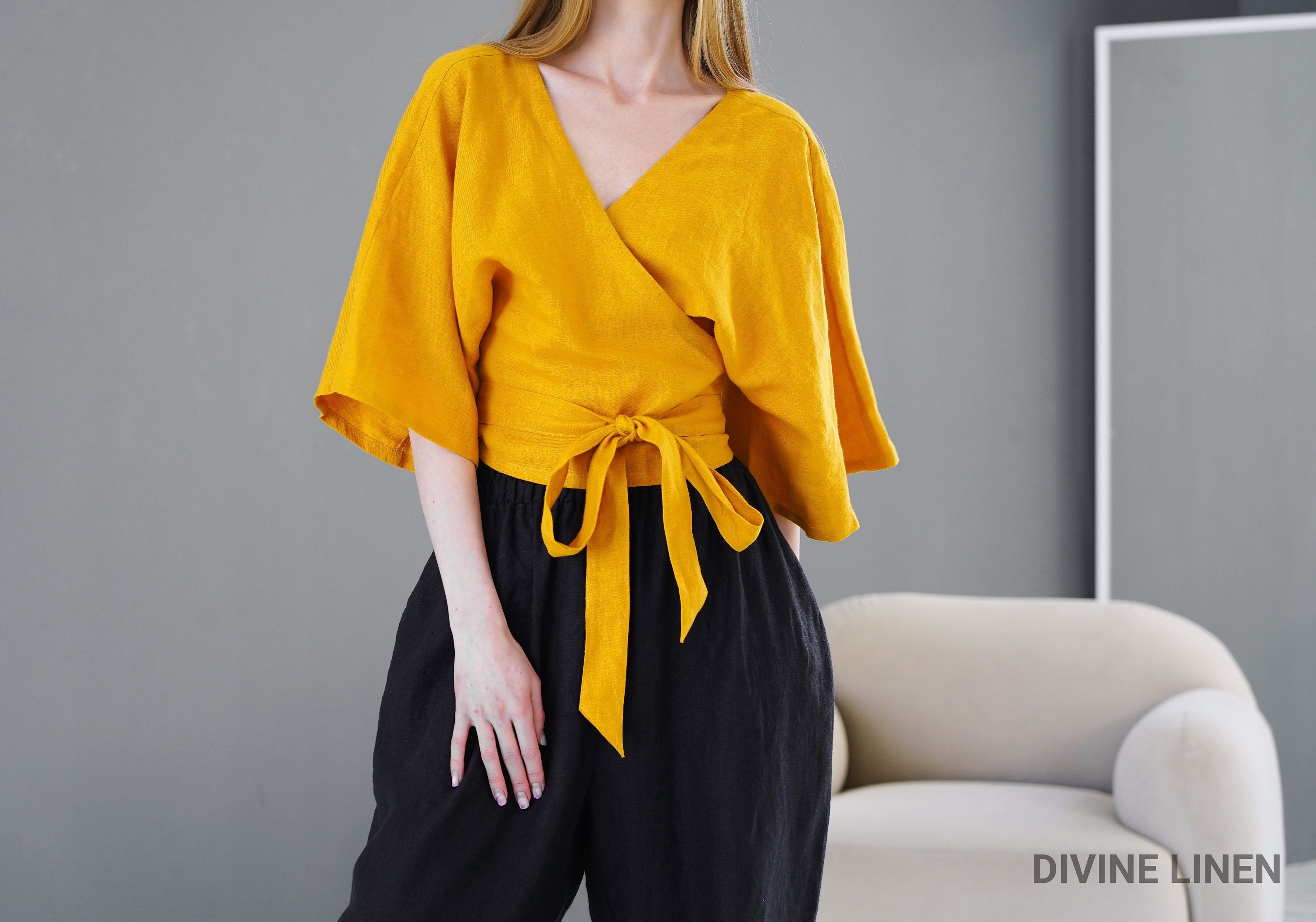 linen kimono wrap top