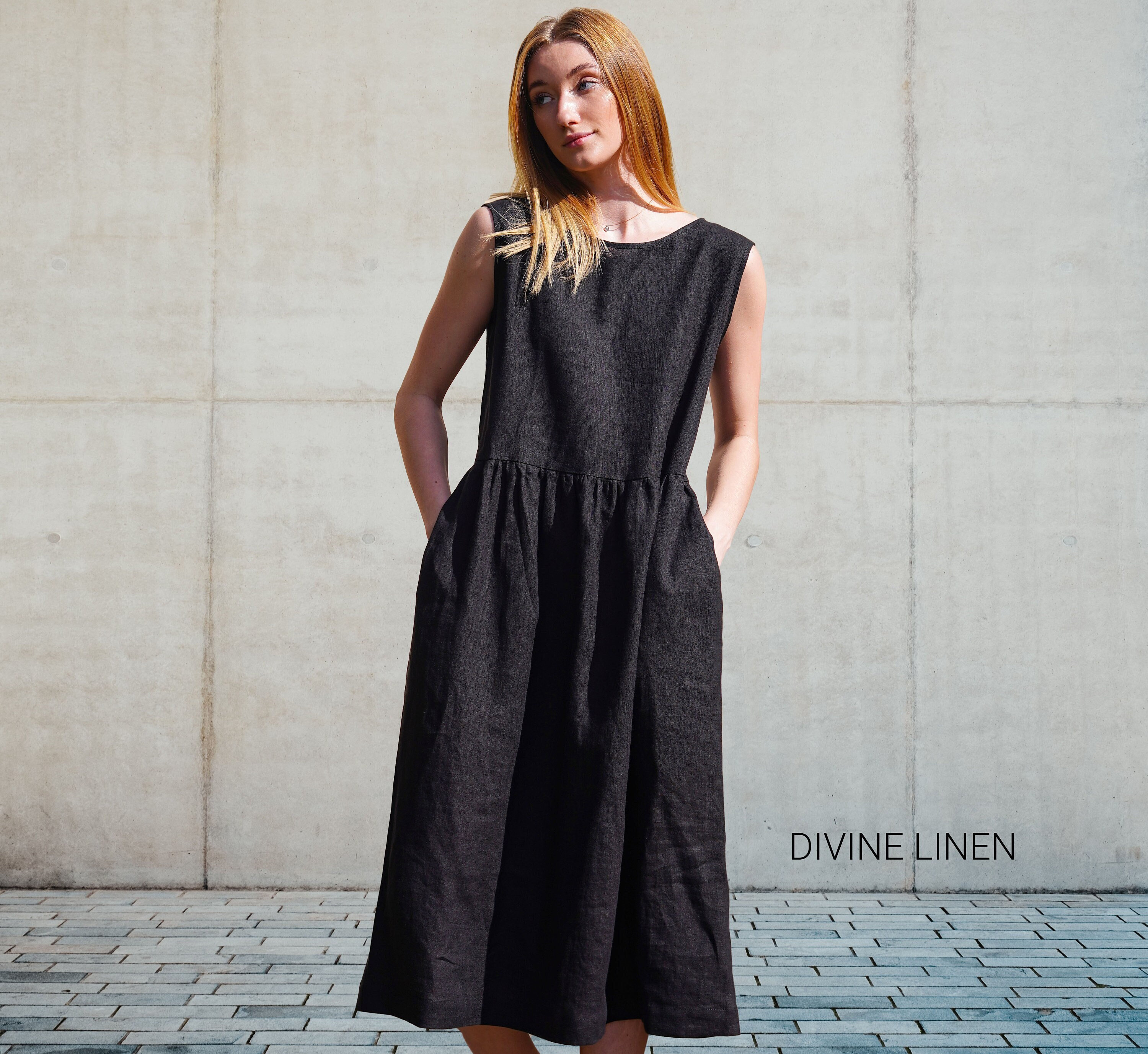 Black Linen Midi Dress | Loose Sleeveless Summer Dress | Modest Flowy Fit | Plus  Size Linen | Oversized Linen Dress - Etsy