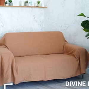 Clay Brown Linen Couch Cover | Linen Drop Cloth Couch Cover | Linen Sofa Cover | Linen Couch Throw | Large Linen Coverlet | Linen Bed Cover