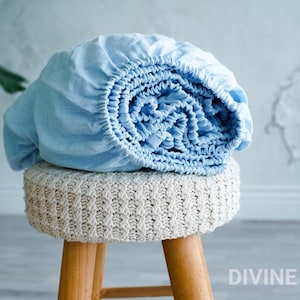 Light Blue Linen Fitted Sheets | Sky Blue Linen Fitted Sheet | Bed Sheets | Boho Organic Bedding | Linen Sheets Queen King Twin Crib Custom