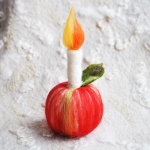 Needle felted apple with candle, READY TO SHIP, Waldorf inspired decor, spiral walk, christmas decoration