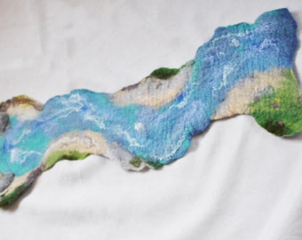 River felted play mat. Waldorf inspired wool playmat. Nature table decor