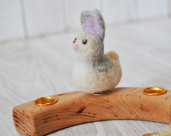 Waldorf birthday ring ornament, felted bunny, woodland dacoration, Grimms celebrtion, storytelling