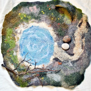 Waldorf Felt Play Mat with pond Playmat Wet Felted Playscape Landscape Lake Montessori Gift Kids Ecofriendly Storytelling