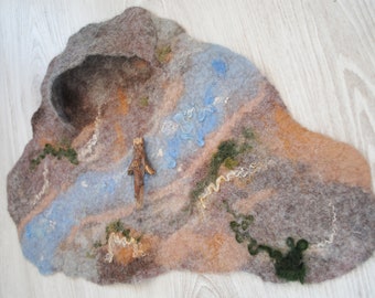 Rocky river play mat, mountain play scene , autumn / spring nature table decore, waldorf plascene