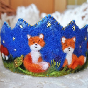 Felt birthday crown, waldorf inspired fox crown, fall woodland crown