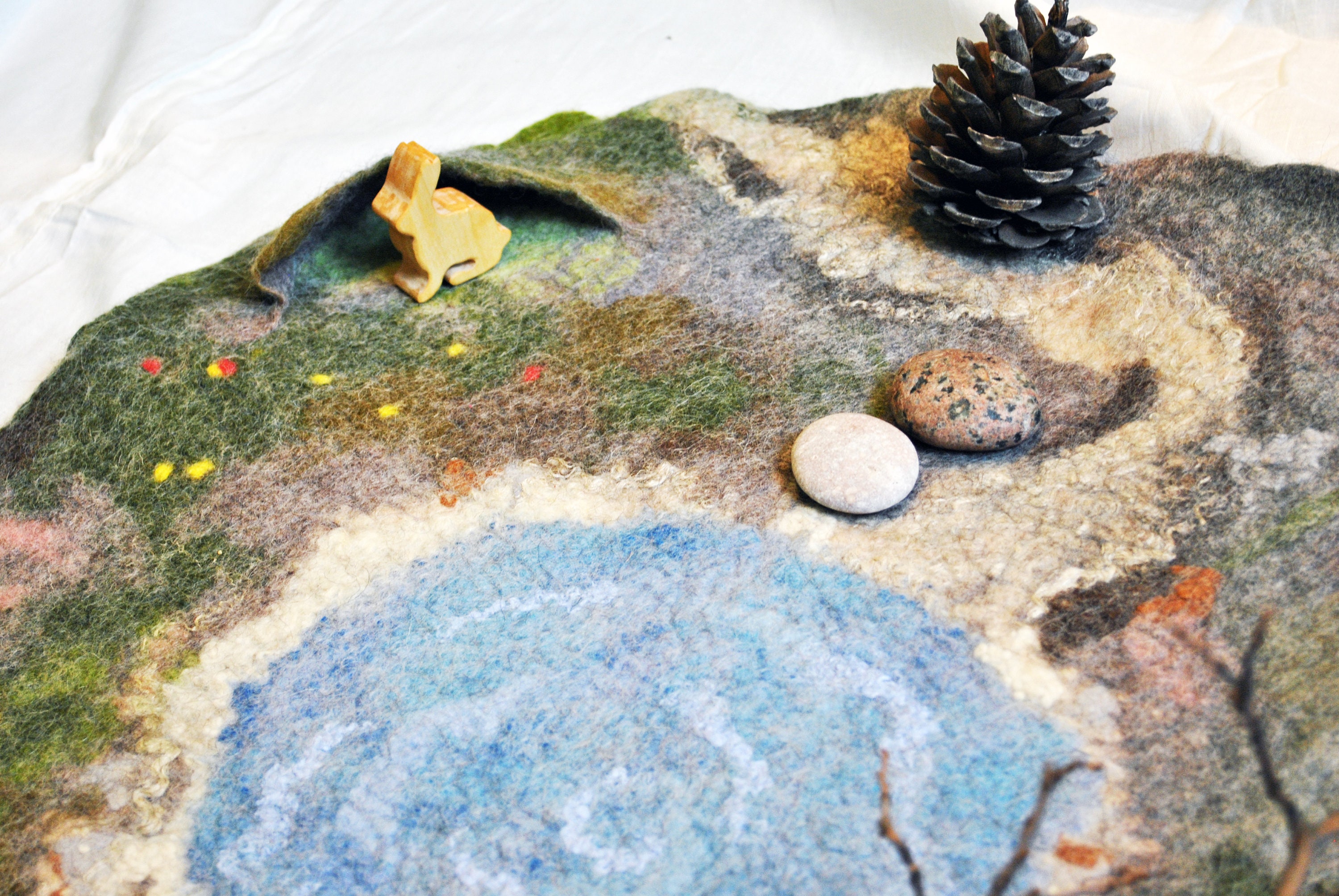 Waldorf Felt Play Mat With Pond Playmat Wet Felted Playscape Landscape 