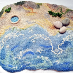 Waldorf Felt Play Mat, Seaside Playmat, Wet Felted Playscape, Landscape Beach, Montessori Gift, Kids Ecofriendly, Seabeach, Stotytelling