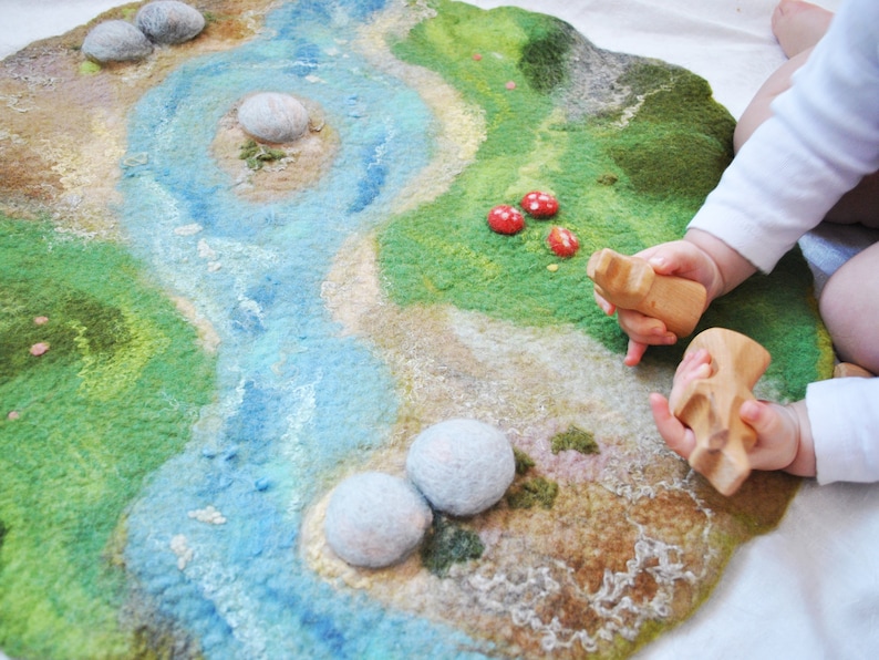 Large Play Mat With River and Rocks Waldorf Wool Felted Etsy