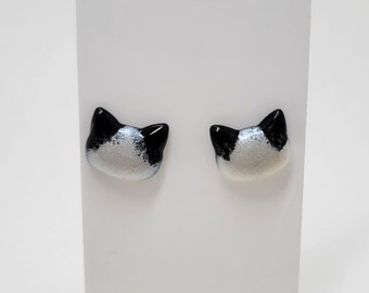 Tuxedo Cat Resin Stud Earrings