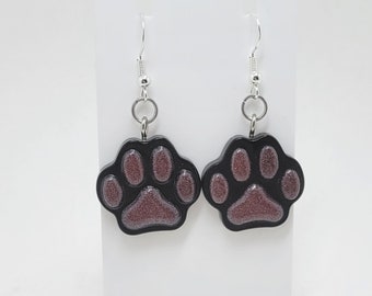 Black Cat Paw Resin Dangle Earrings