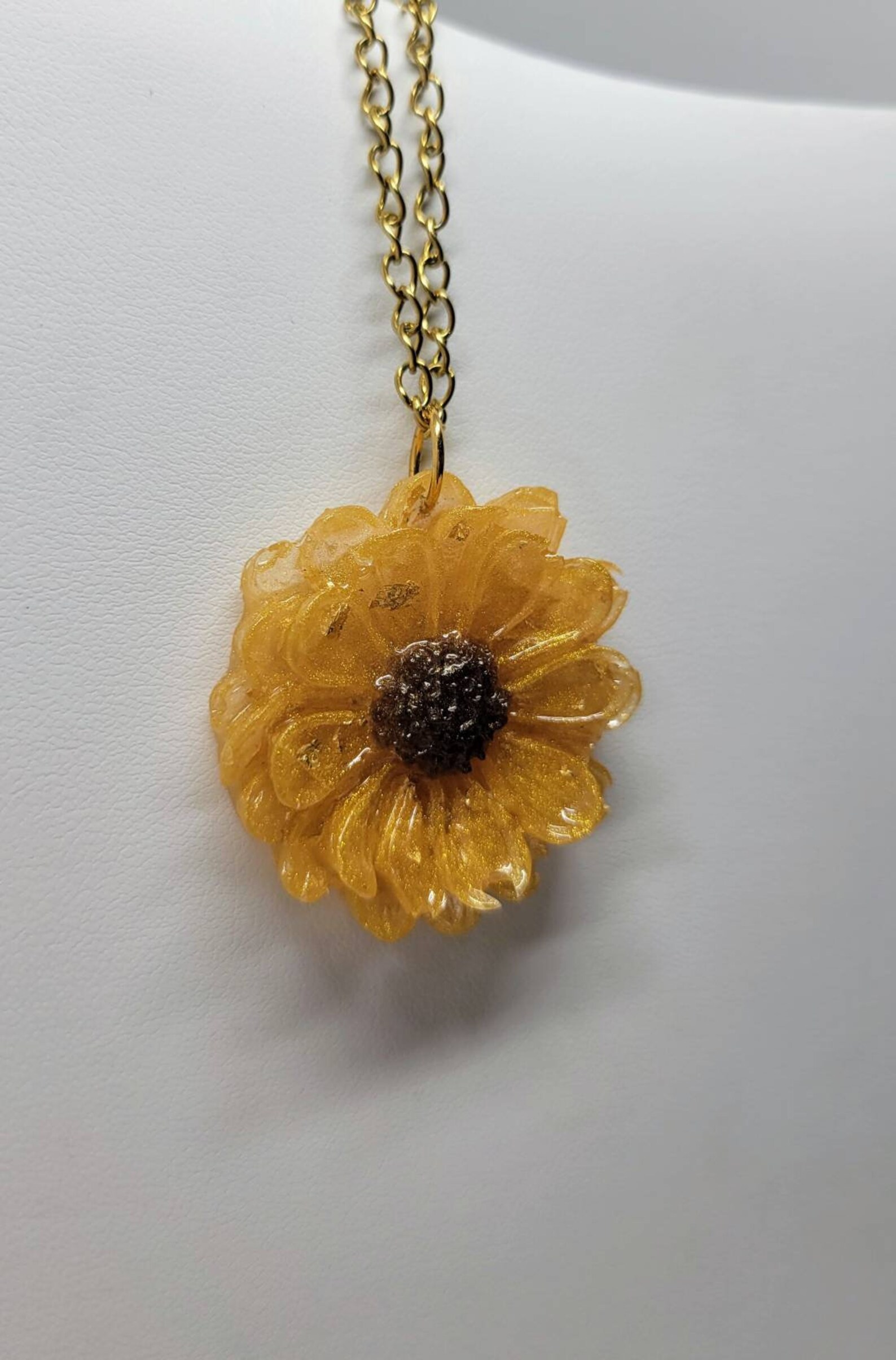 Sunflower Resin Pendant with 18in Gold Plated Chain Etsy