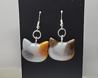 Calico Cat Resin Dangle Earrings