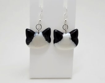 Tuxedo Cat Resin Dangle Earrings
