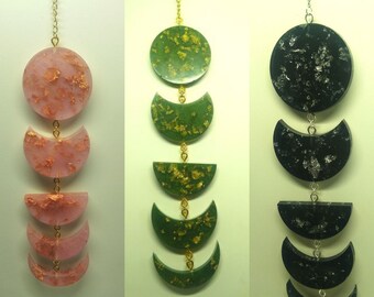 Custom Moon Phase Resin Wall Hanging Decoration with Gold Flake