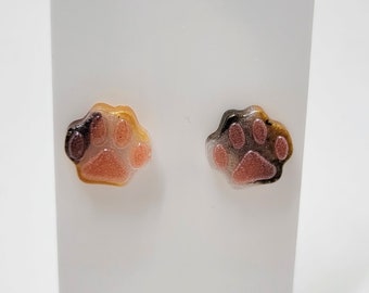 Calico Cat Paw Resin Stud Earrings