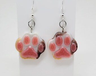 Calico Cat Paw Dangle Earrings