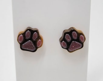 Tortoiseshell Tortie Cat Paw Resin Stud Earrings