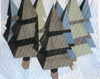 Quilt Art Upcycled jeans Recycled denim Green quilt Textile wall hanging Handmade Quilt for sale Patchwork 3D art Spruce Fir tree Old jeans