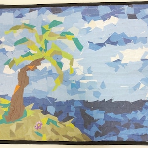 Quilt Art Quilts for sale Textile art Homemade quilt Patchwork Fabric Wall hanging Colorful Handmade quilt Palm tree Sea view Blue quilt art
