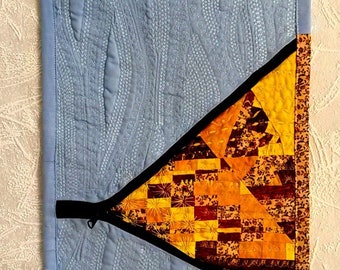 Mini quilt art Machine quilted Wall hanging Quilting art Textile Abstract art Modern Quilt for sale Wall decor Handmade quilt Blue Yellow