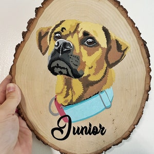 Custom Premium Pet Portrait Painting on Live Edge Wood