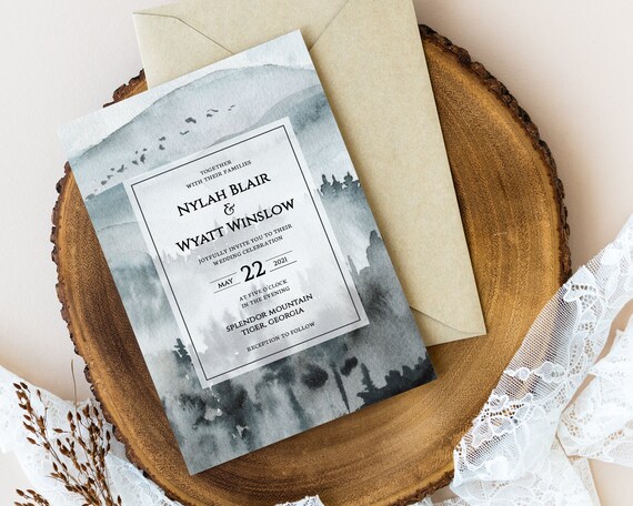 Editable Mountain Wedding Invitation Printable Rustic Wedding | Etsy
