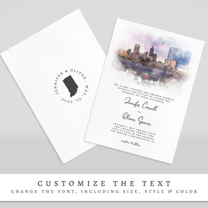 Indianapolis Watercolor Wedding Invitation, Editable Downtown City Skyline Printable Invite Template, Indiana Wedding Invitation Download image 3