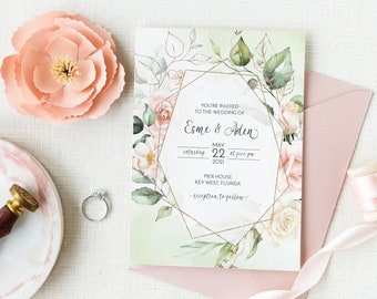 Floral Wedding Invitation Delicate Roses Instant Download Template