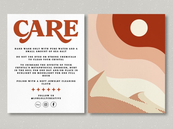 Editable Crystal Care Instructions Card, Abstract Landscape Gemstone Shop  Packaging Insert, DIY Printable Boho Care Card Download Template 
