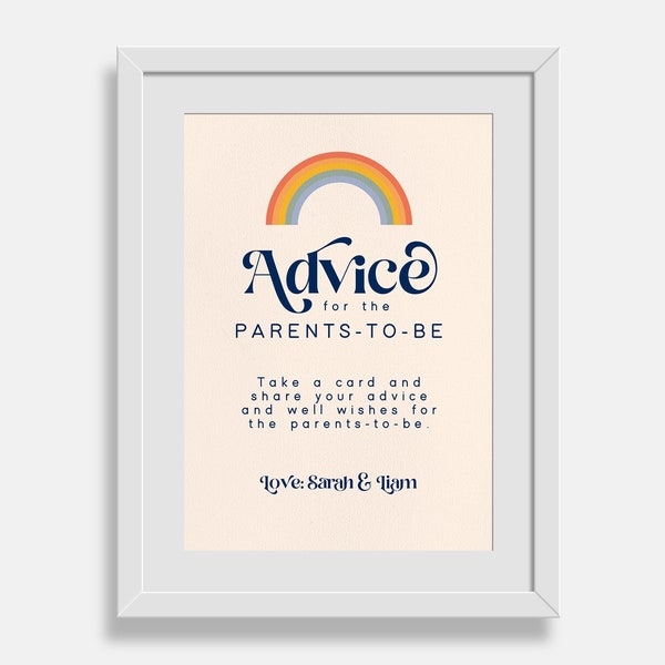 Retro Rainbow Editable Baby Shower Advice for the Parents to Be Sign, Printable Boho Rainbow Baby Sprinkle Poster Template, Card Download