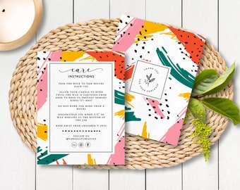 Editable Candle Care Instructions Card, Bright Abstract Candle Care Packaging Insert, DIY Printable Product Care Instant Download Template