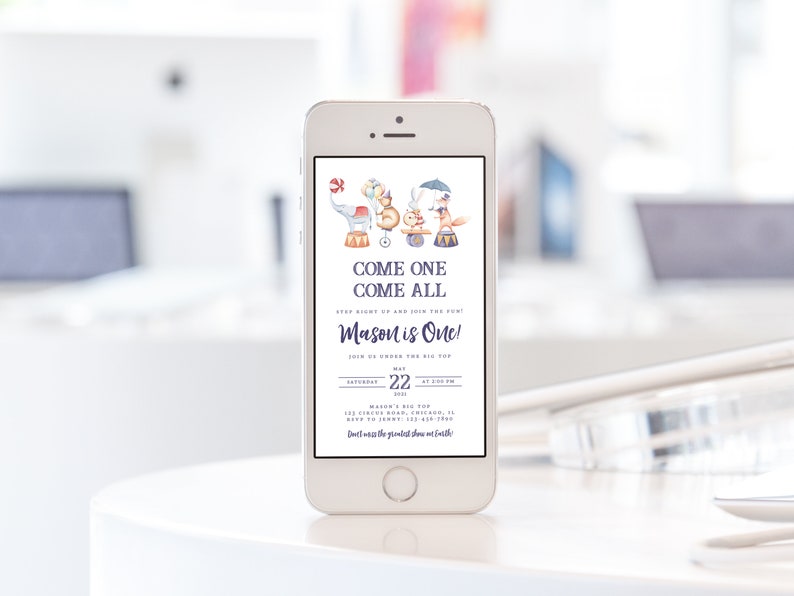 Circus Birthday Evite Editable Carnival Party Mobile Phone Invitation Digital Electronic Fair Party Instant Download Circus