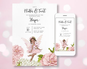 Editable Fairy Princess Birthday Invitation, Printable Flutter and Twirl Invite Template, Magical Fairy Instant Download, Mobile Fairy Evite