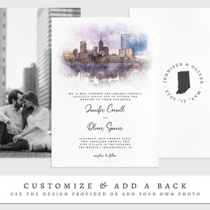 Indianapolis Watercolor Wedding Invitation, Editable Downtown City Skyline Printable Invite Template, Indiana Wedding Invitation Download image 2