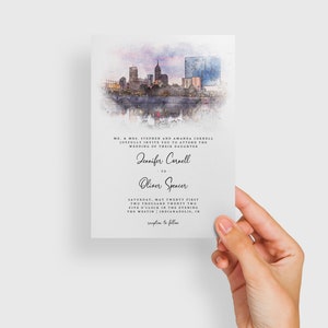 Indianapolis Aquarell Hochzeitseinladung, bearbeitbare Innenstadt Skyline druckbare Invite Vorlage, Indiana Hochzeitseinladung Download Bild 6