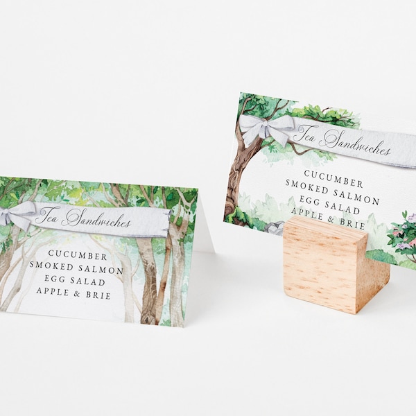 Enchanted Forest Editable Buffet Card, Garden Shower Food Label Printable Template, DIY Magical Woodland Table Food Tent Cards Download