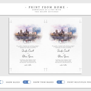 Indianapolis Watercolor Wedding Invitation, Editable Downtown City Skyline Printable Invite Template, Indiana Wedding Invitation Download image 7