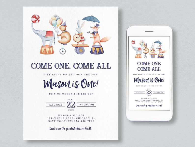 Circus Birthday Invitation Editable Carnival Party Printable Invite Fair Birthday Instant Download Template Circus Animals