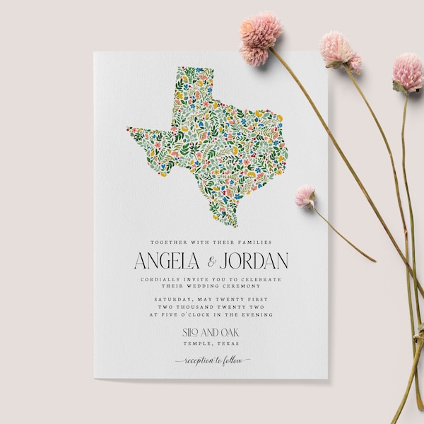 Editable Floral Texas Wedding Invitation Template, Printable Southern Wedding Invite, Outdoor Spring Garden Wedding Invitation Download