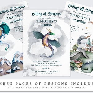 Editable Dragon Birthday Invitation, Printable Magical Creatures Party ...