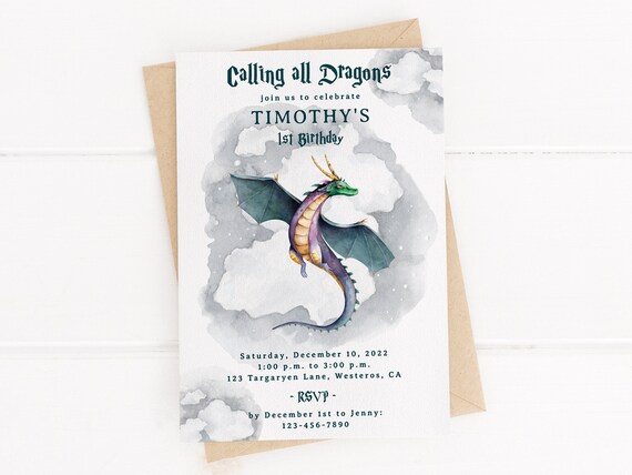 Editable Dragon Birthday Invitation Printable Magical - Etsy