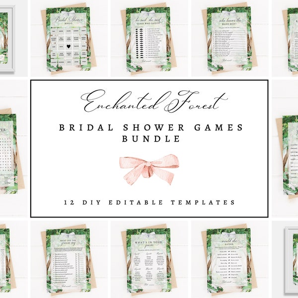 Editable Enchanted Forest Bridal Shower Games Bundle, Printable Secret Garden Wedding Trivia Template, Magical Woodland 12 Shower Games