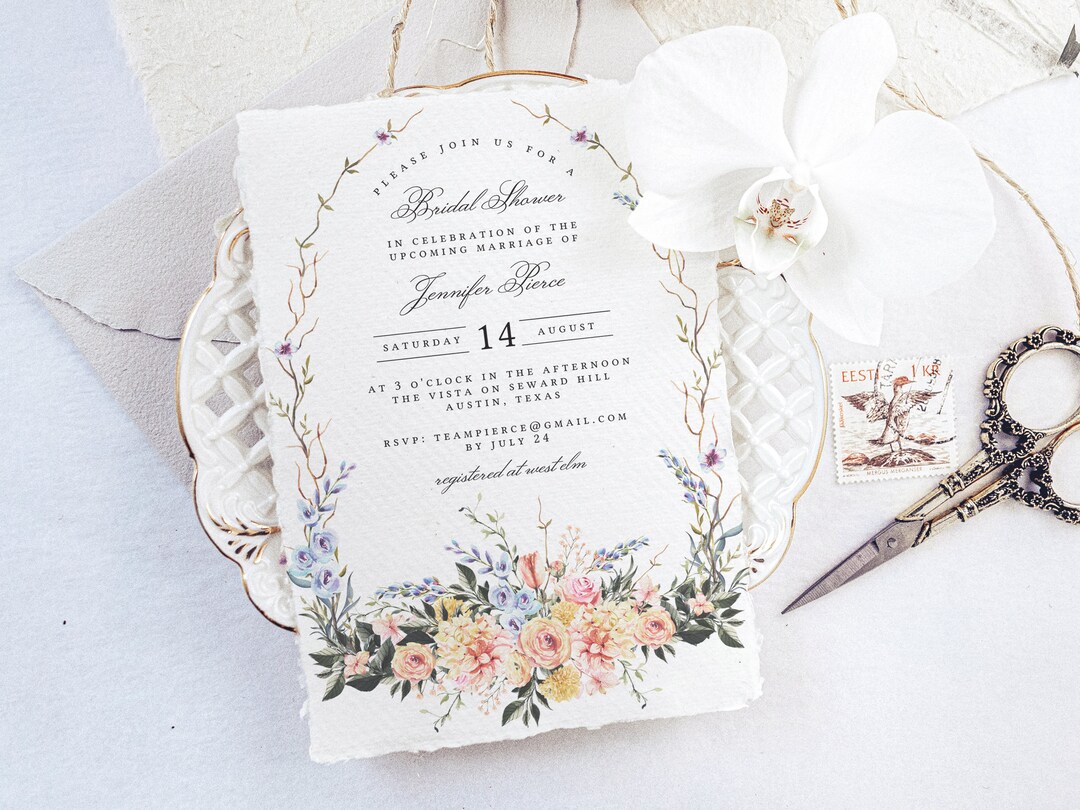 Spring Garden Bridal Shower Invitation, DIY Printable Floral Wedding ...