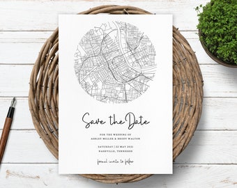 Nashville Save the Date, Editable Download Printable Template, Tennessee City Map Save the Date Postcard, With Photo Wedding Save the Date
