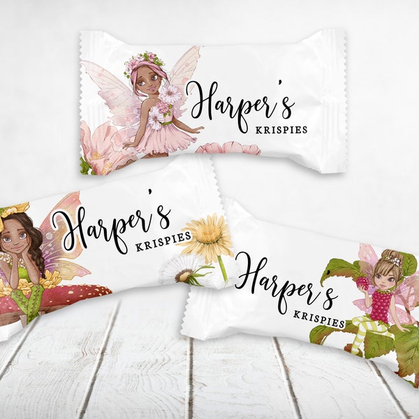 Editable Fairy Rice Treat Favor Wrapper, Printable Flutter and Twirl Favor Label, Magical Fairy Party Snack Label Instant Download Template