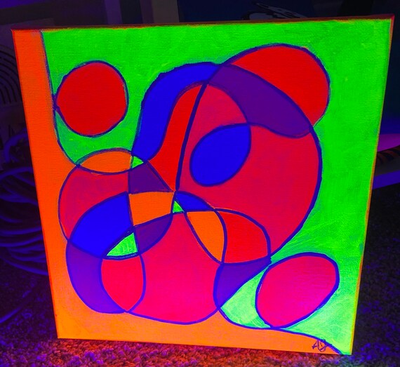 Neon acrylic painting. Looks great under a UV light. Etsy